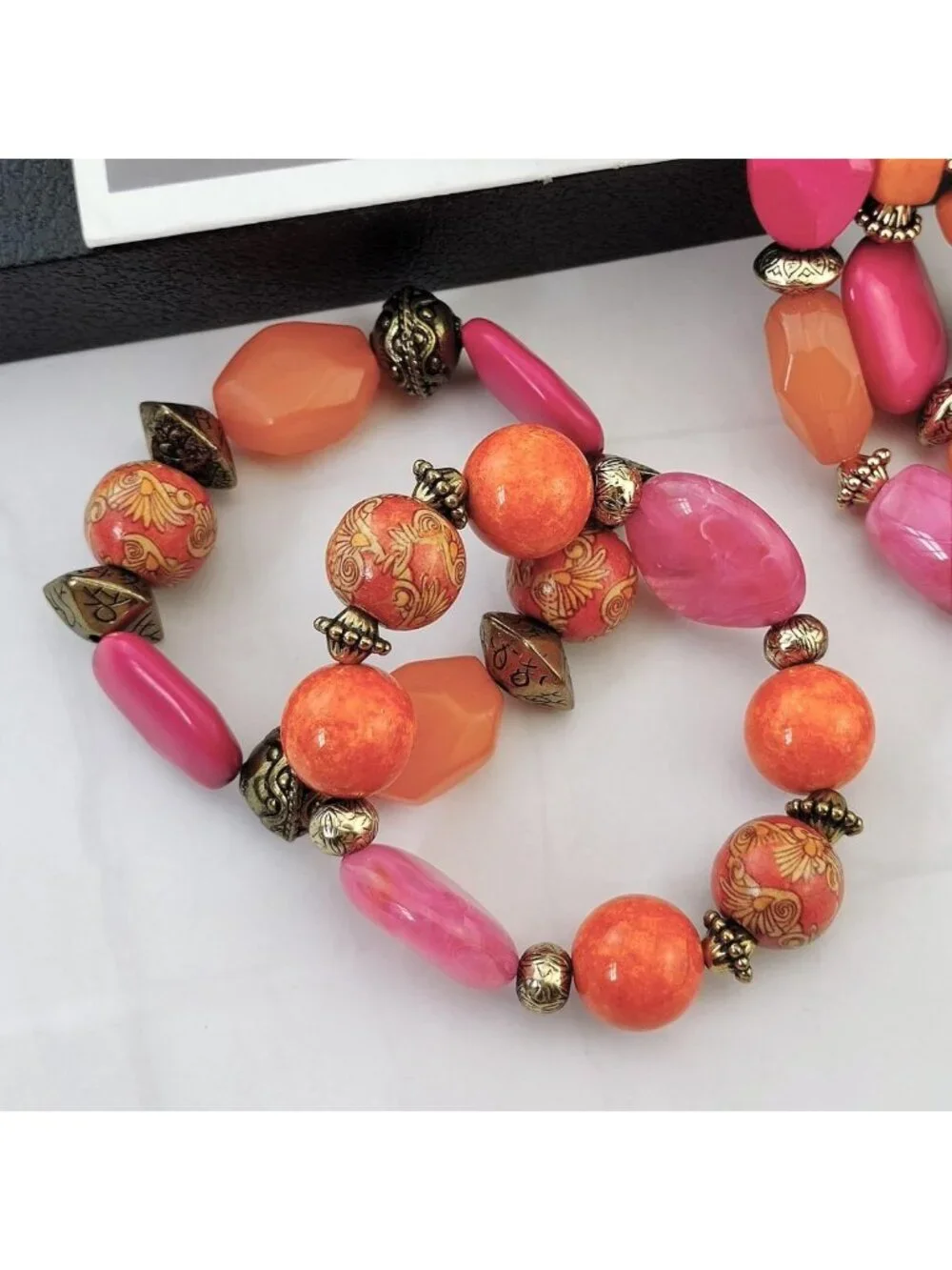 3 Layer Chunky Beaded Statement Jewelry Set - Necklace, Earrings & Bracelet